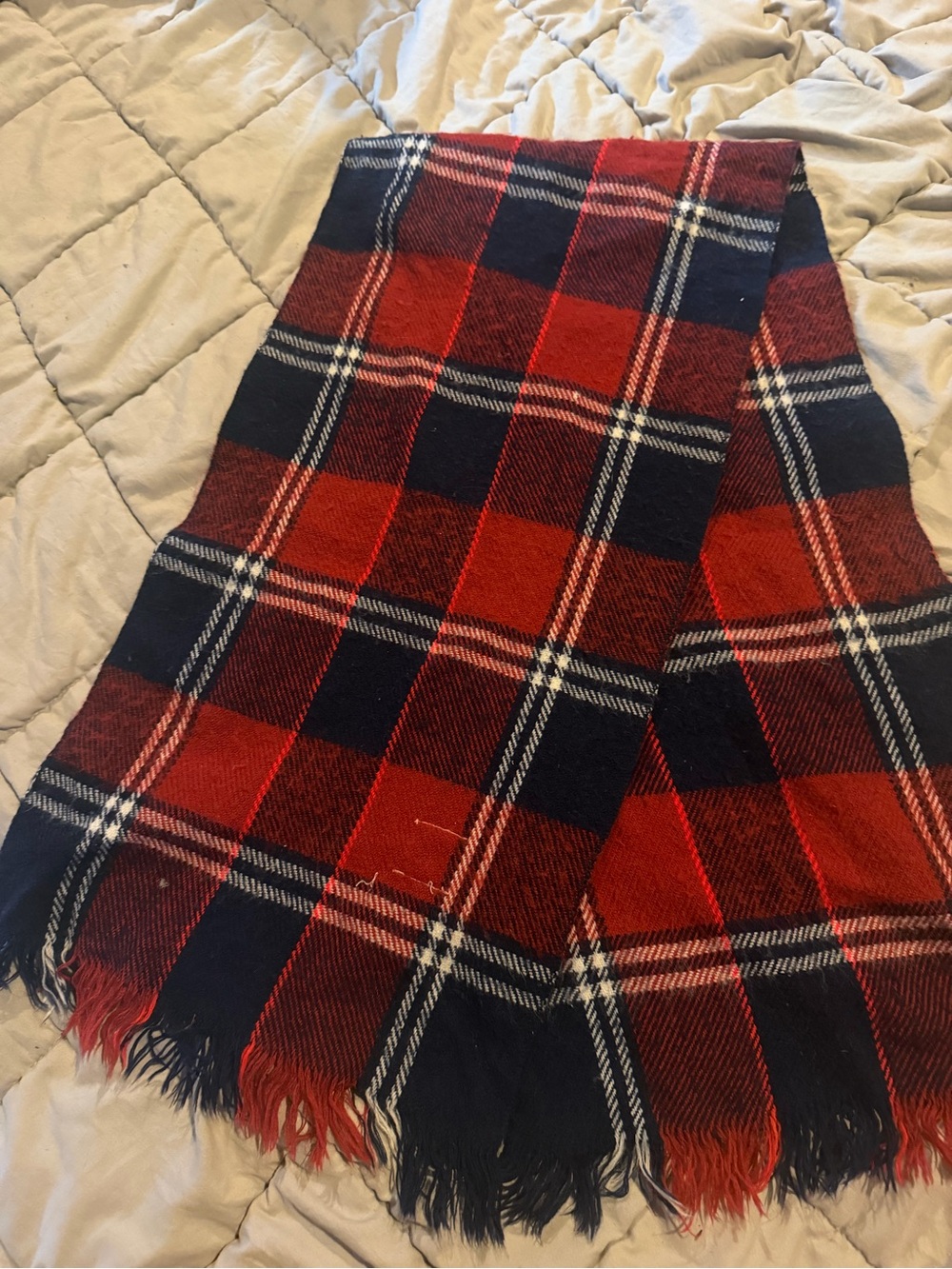Classic Red & Black Plaid Fringe Scarf